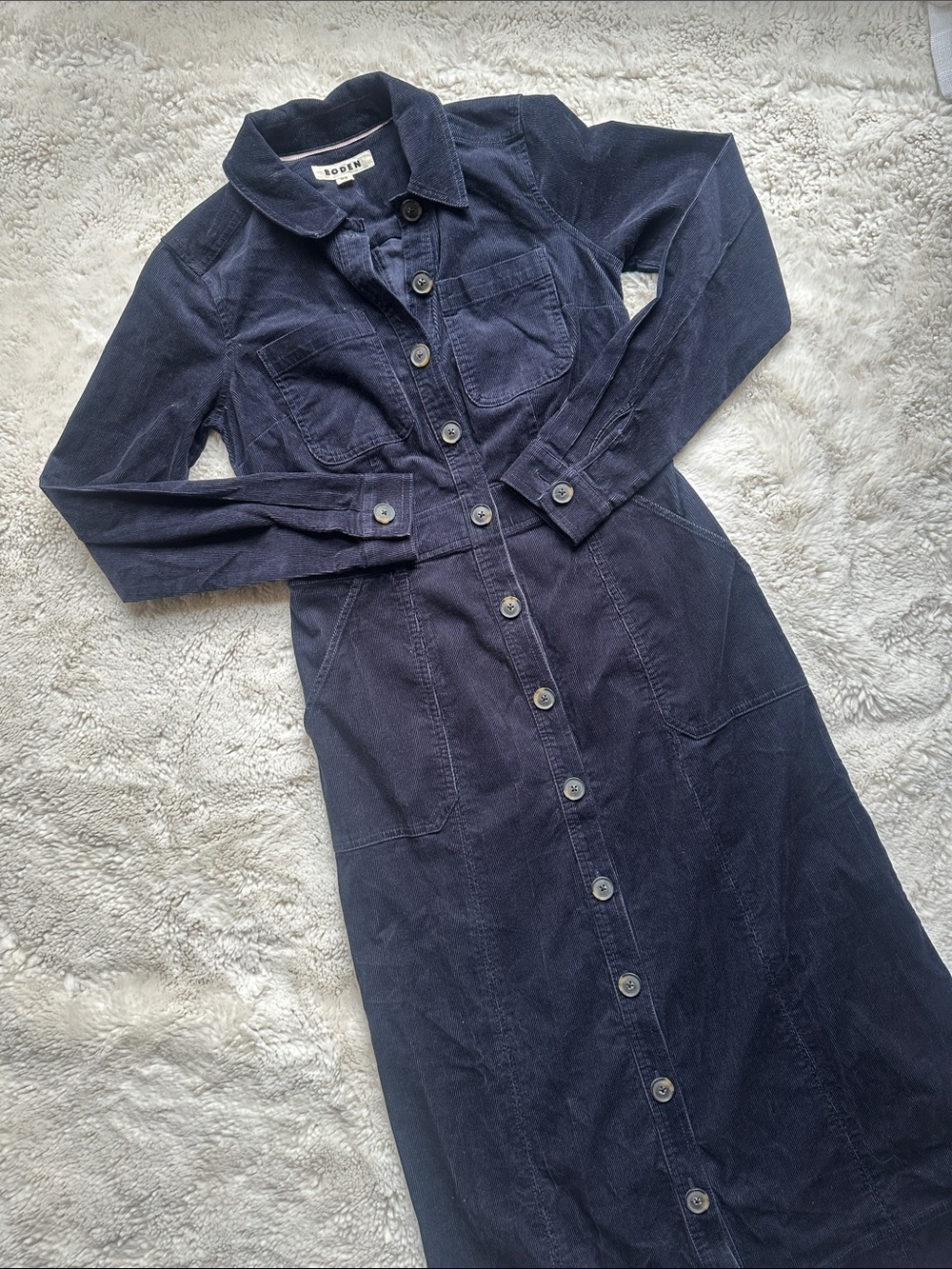 Boden navy blue corduroy shirt maxi fall dress